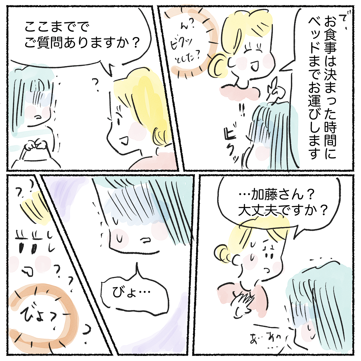 食事の話をすると怯えたような表情になり何か言い出す患者