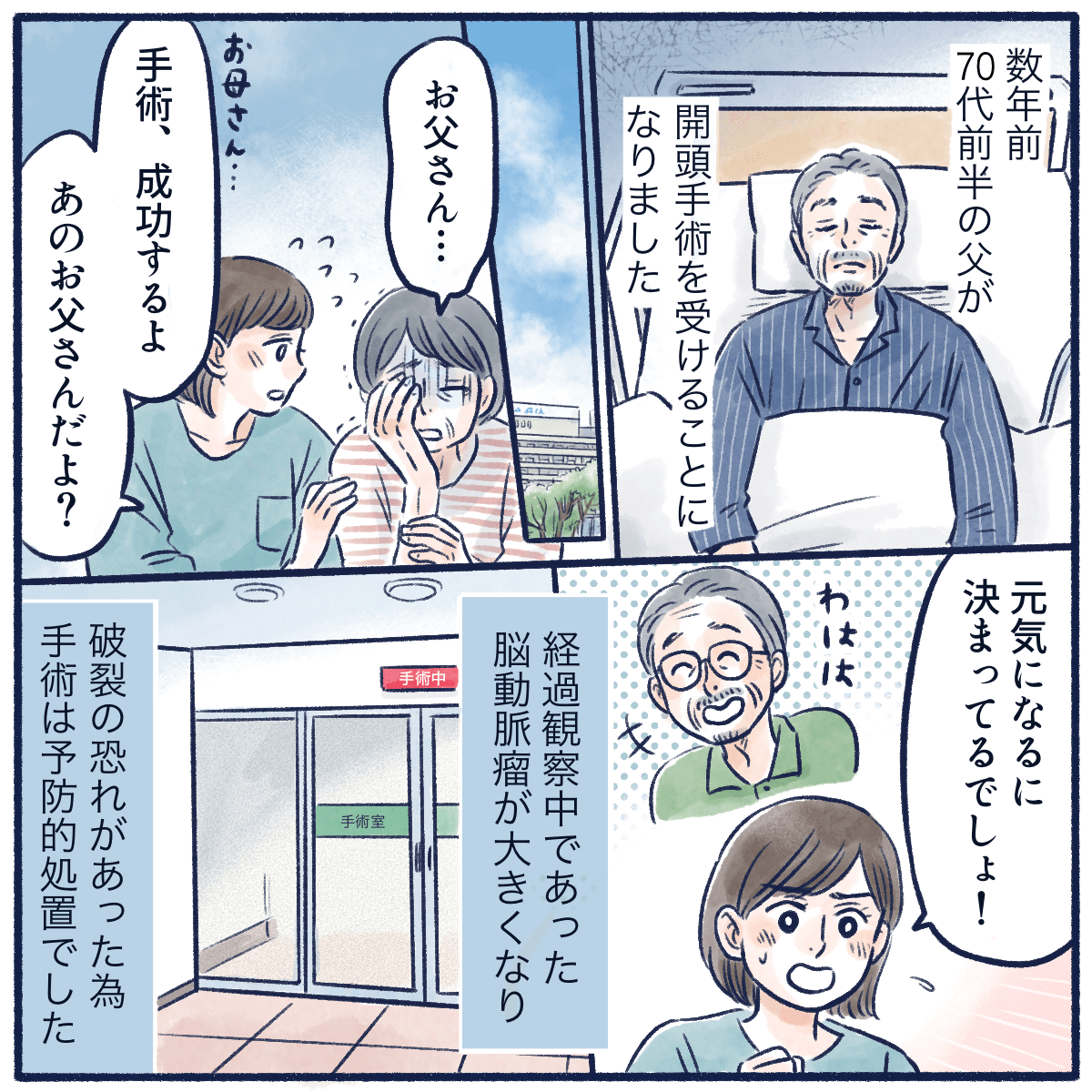 ス年前に70代の父が脳動脈瘤破裂の可能性があり予防的な手術を行った