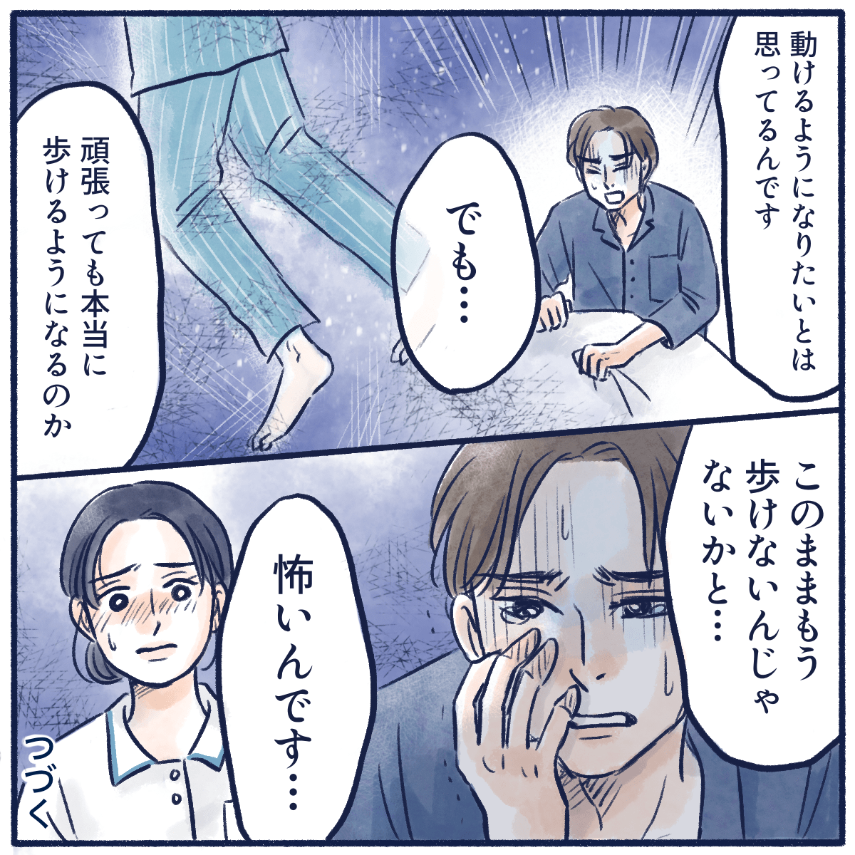 患者は動けるようになりたいと思うが、歩けなくなるのではないかという不安も強いと訴える