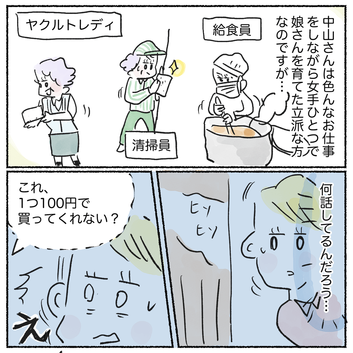 その患者は女手一つで子供を育て上げた方でした。ひそひそ声をよく聞くと、何かの値段を話していた