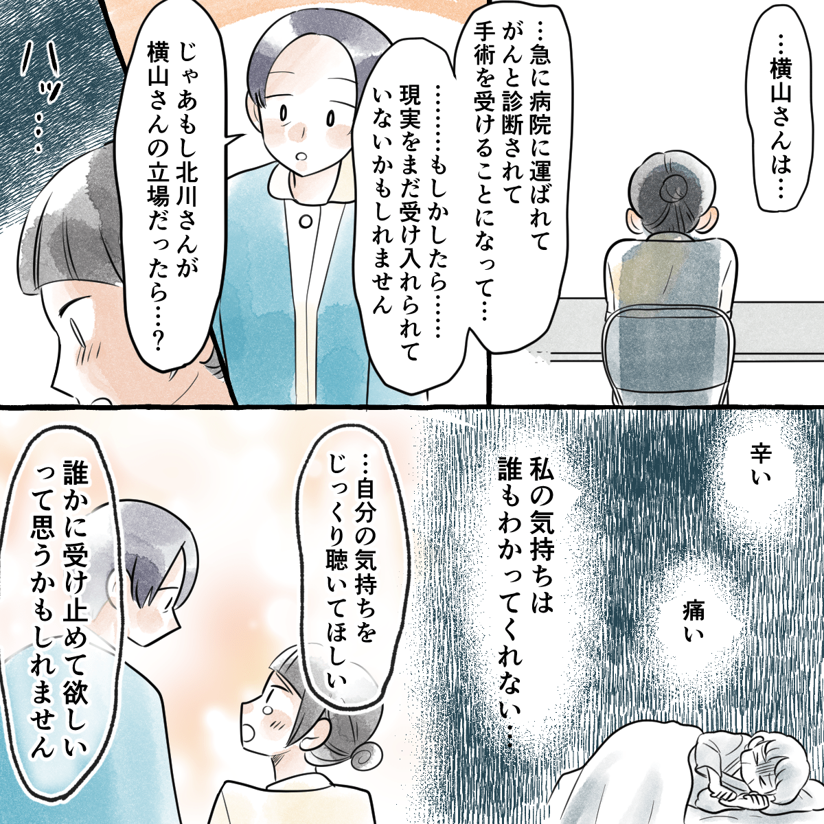 学生は患者はまだ病気を受け入れられていない可能性があると考え、話をじっくり聞いてほしいと思っているかもしれないと思った width=