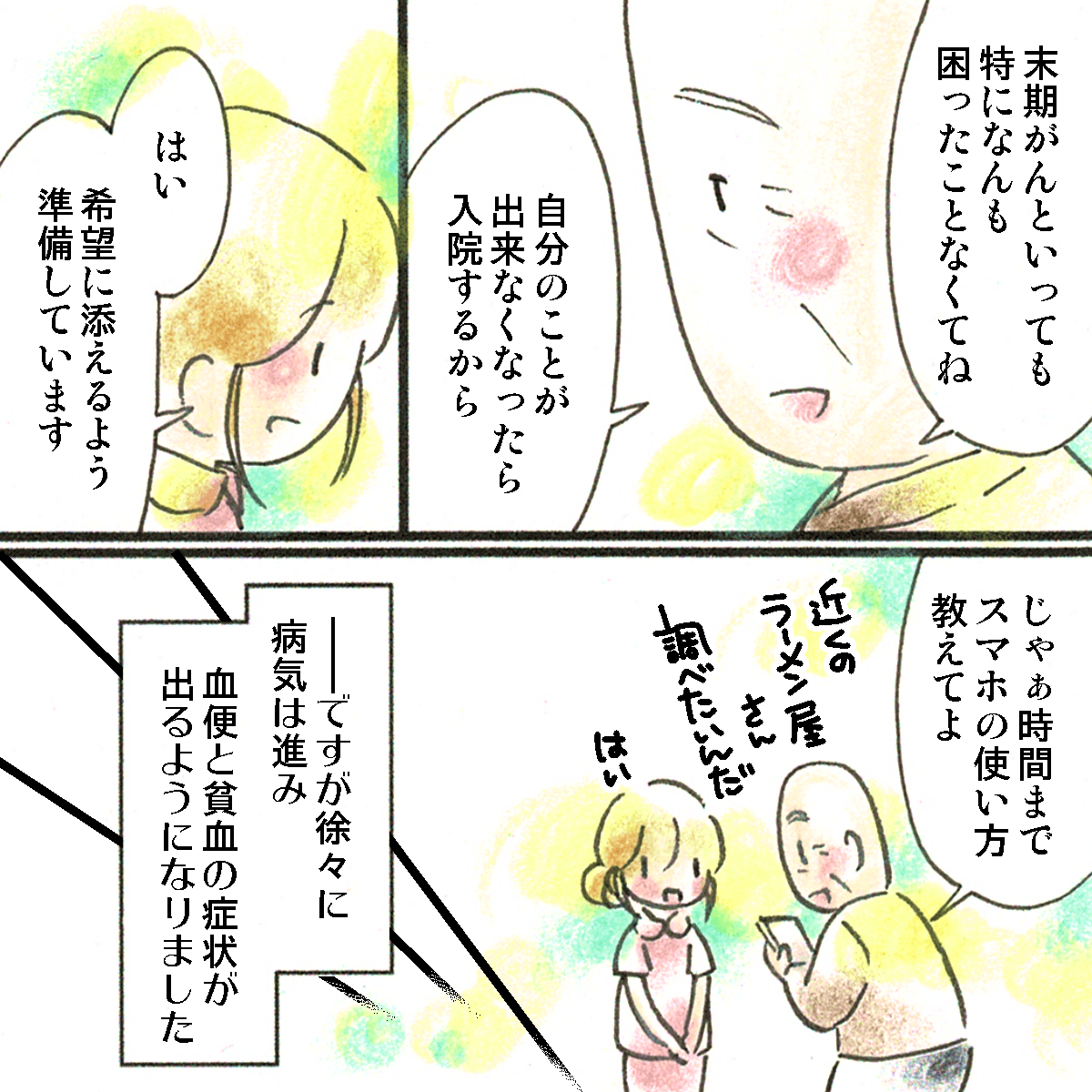 初めの頃は特に症状がなくADLも自立しておりたわいもない話をするだけだったが、徐々に症状が悪化していった