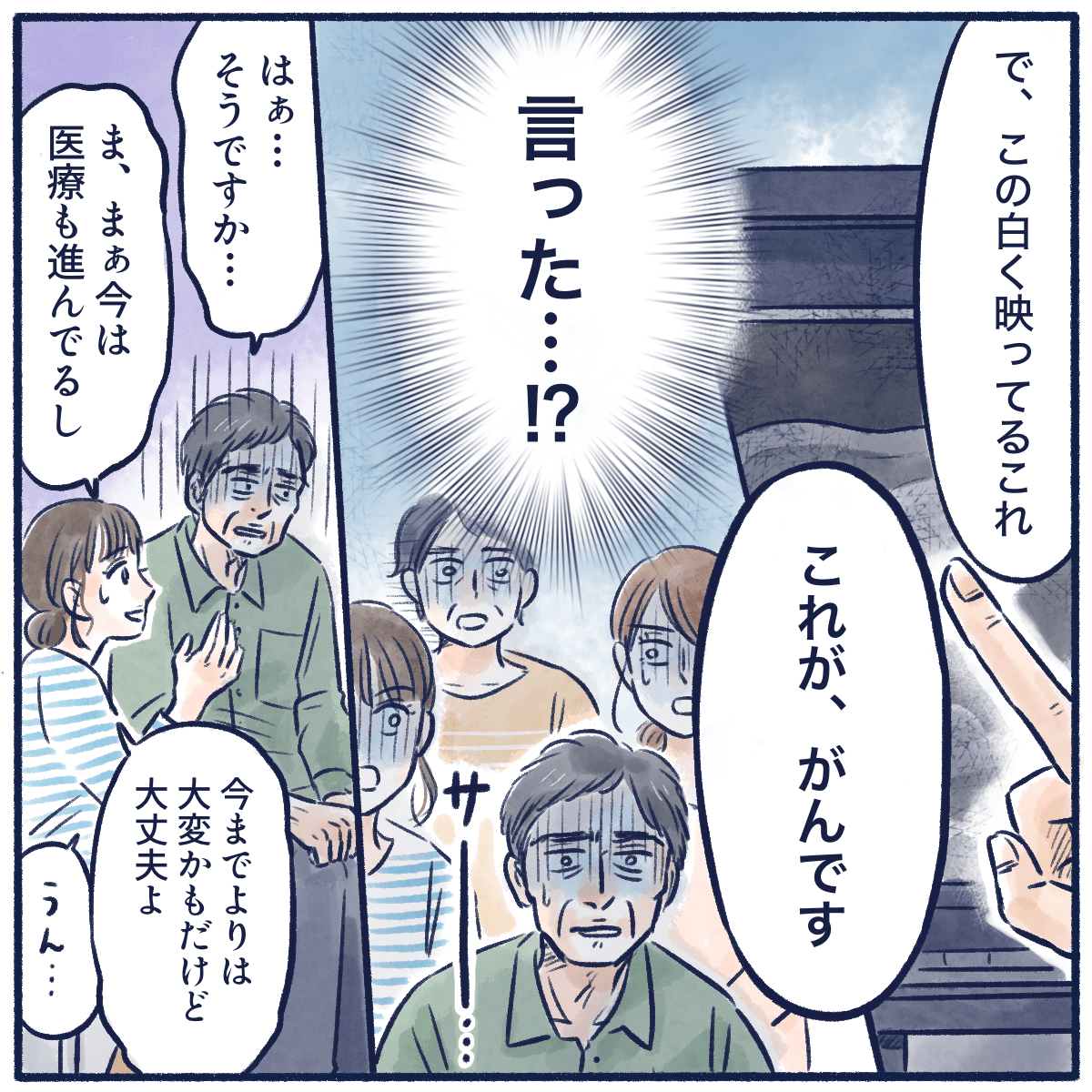 医師は単刀直入にがんであると伝え、患者も家族も騒然とした