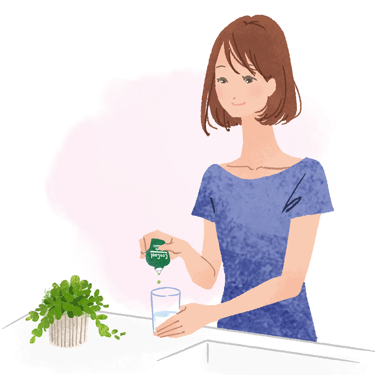 水を入れたコップにコンクールFを滴下する