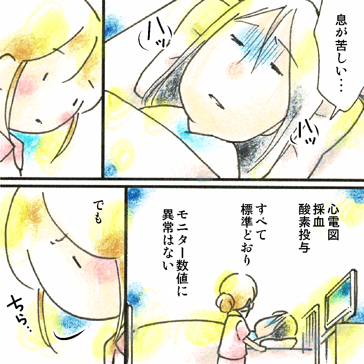 意識が朦朧としながら苦しいと訴えてくる患者。しかし、特に異常のあるデータはない状況