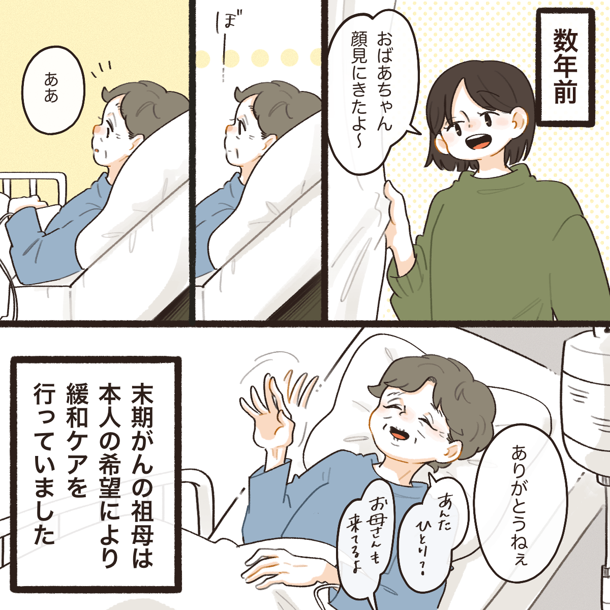 数年前、祖母は希望で末期がんの緩和ケアを受け入院していた。そこに面会に行くと