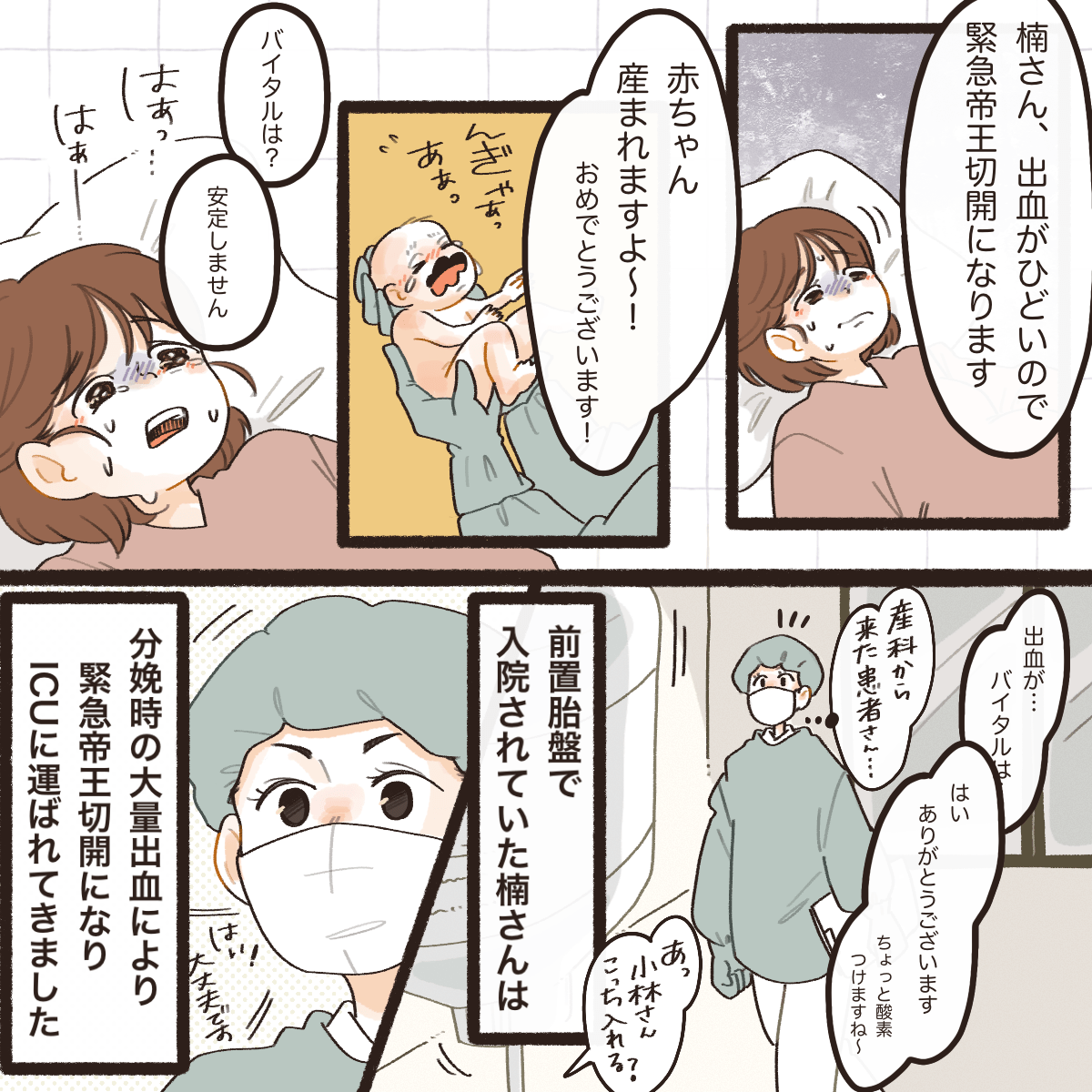 前置胎盤で入院していた妊婦さんが、緊急帝王切開後出血多量でICUに運ばれてきた