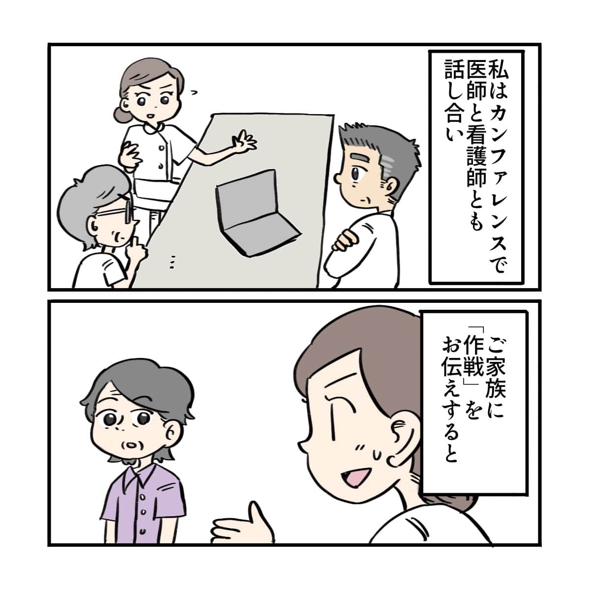 医師やスタッフとも話し合い、作戦を妻へ説明する