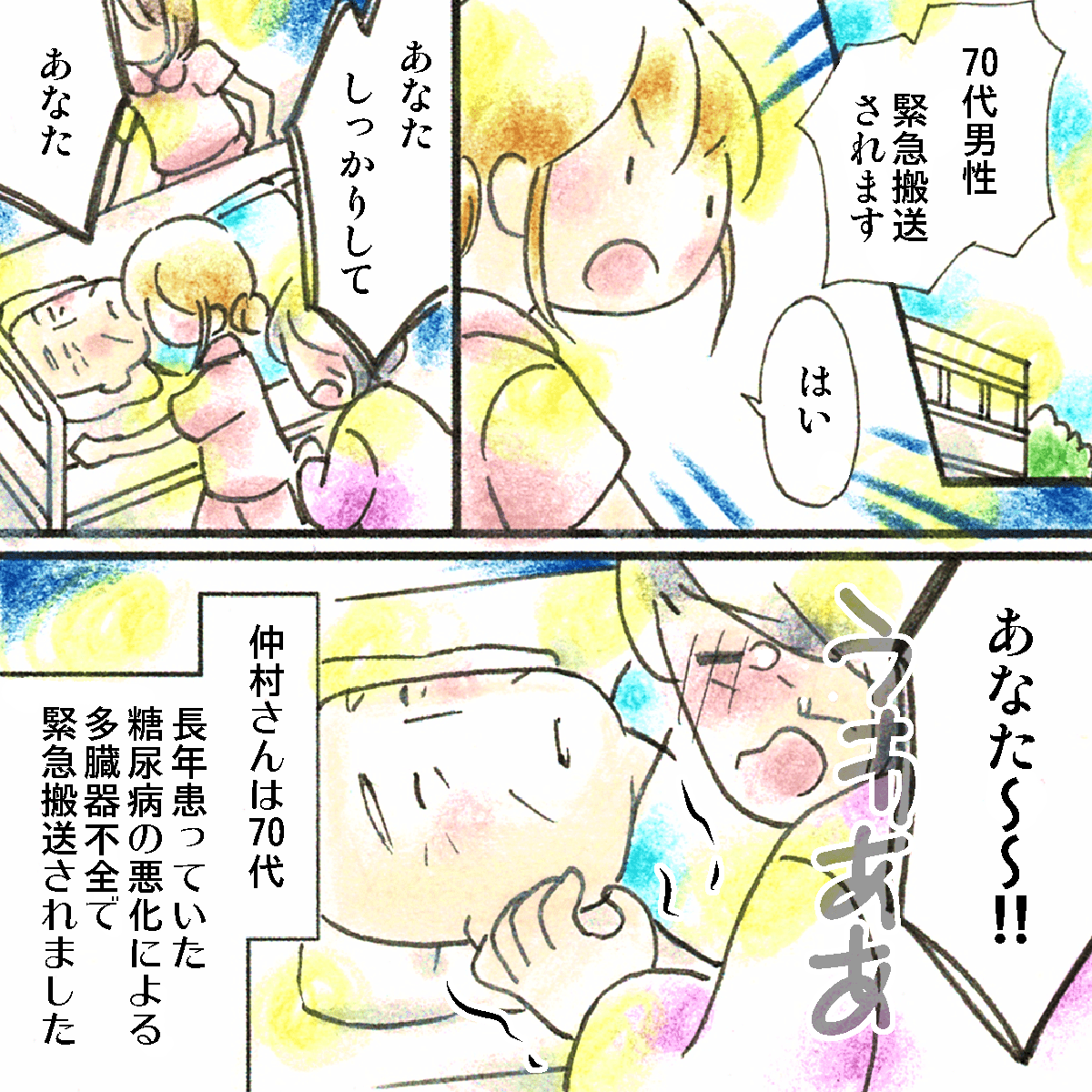 長年の糖尿病で多臓器不全となり緊急搬送されてきた高齢男性