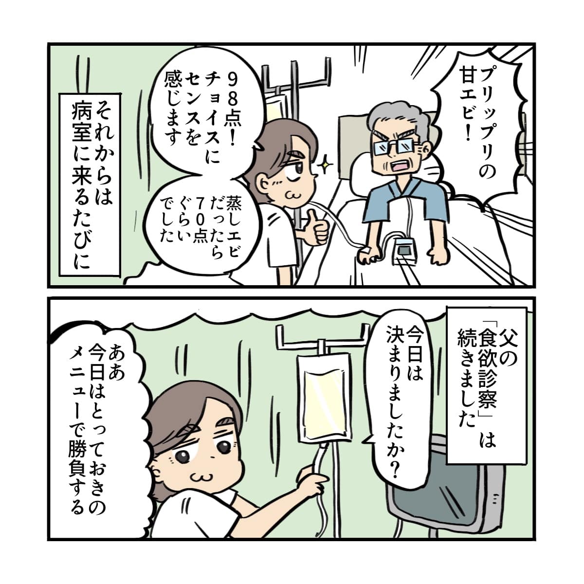 それから病室に来るたびに、食欲採点が続いた