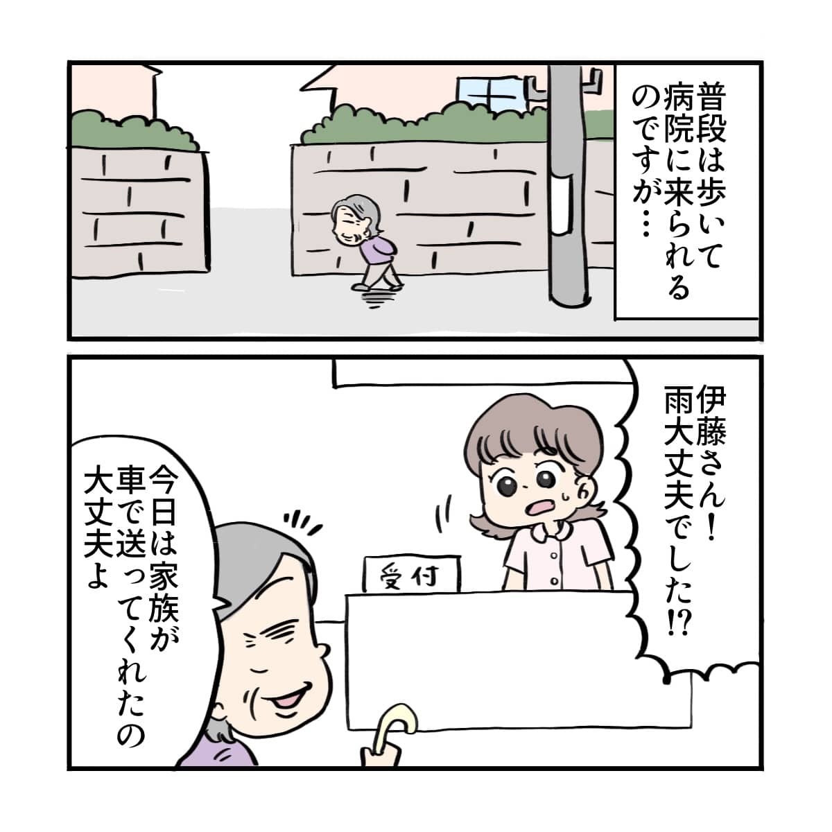 いつもはある気で来院するが、その日は家族に車で送迎してもらっていた