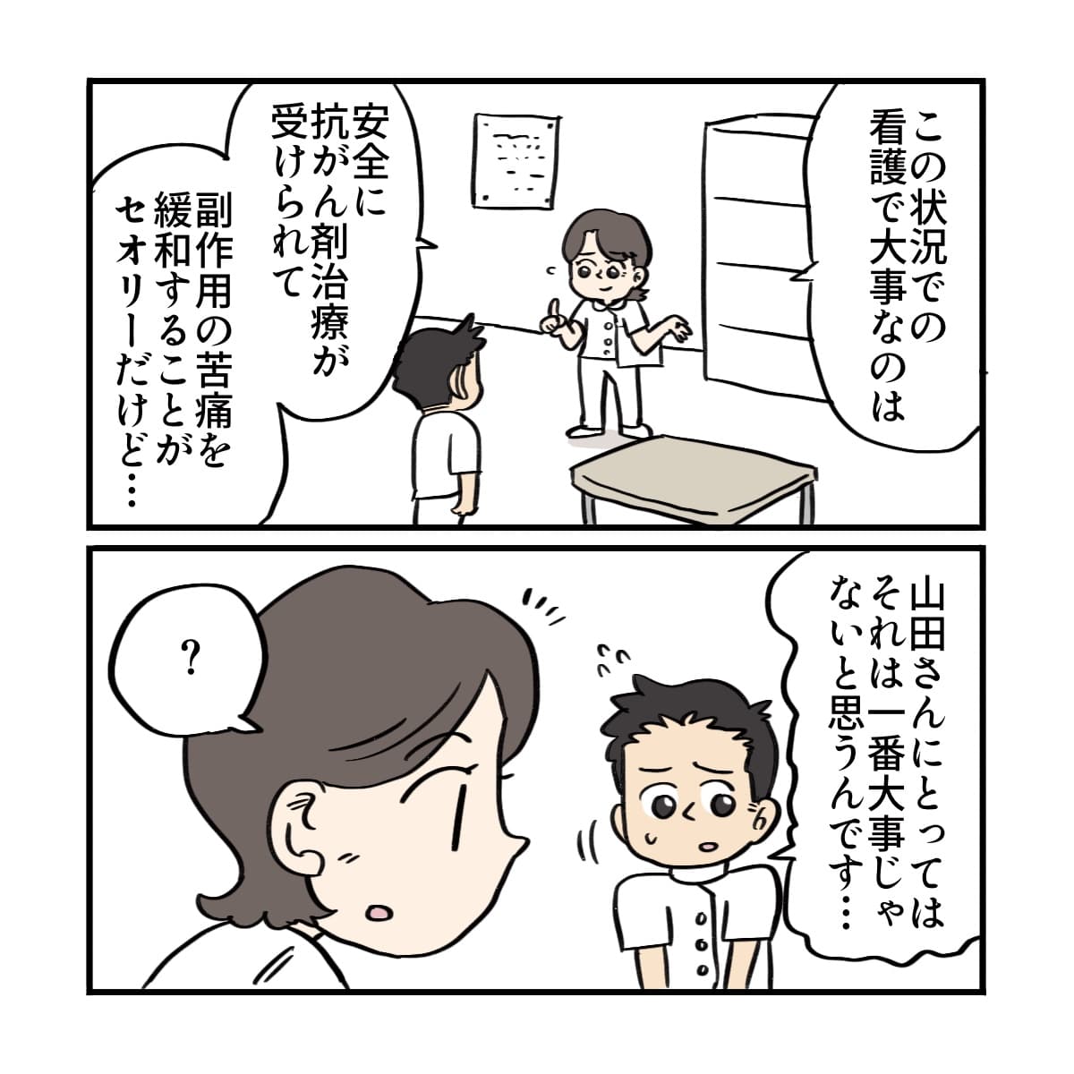 指導看護師は抗がん剤の副作用を緩和させることがセオリーだと指導するが