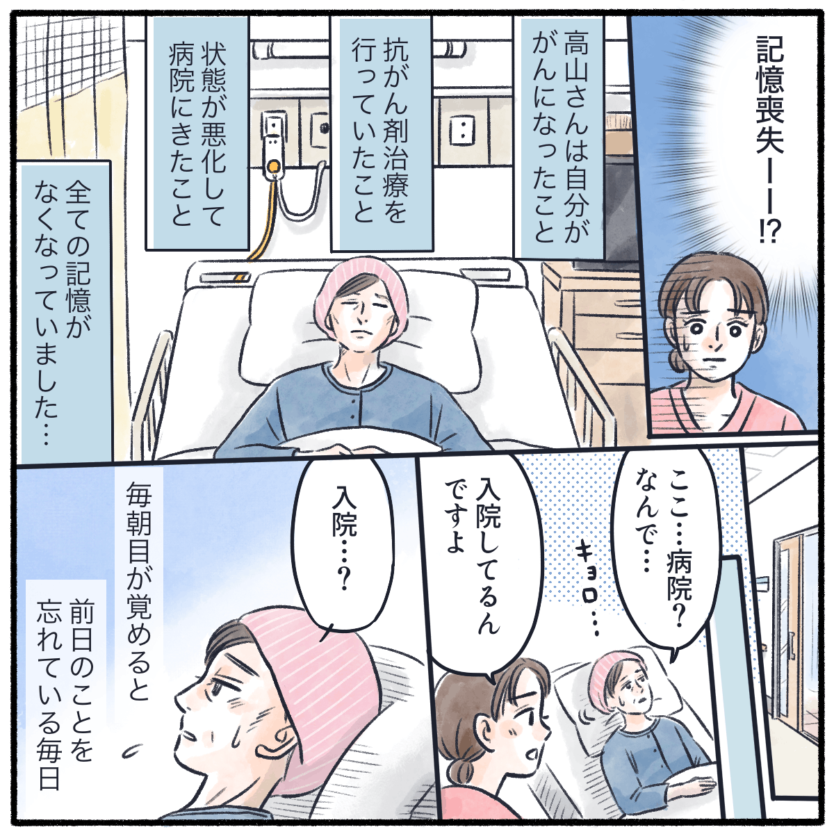 患者は記憶喪失となり、前日のことを覚えていない毎日が続いた