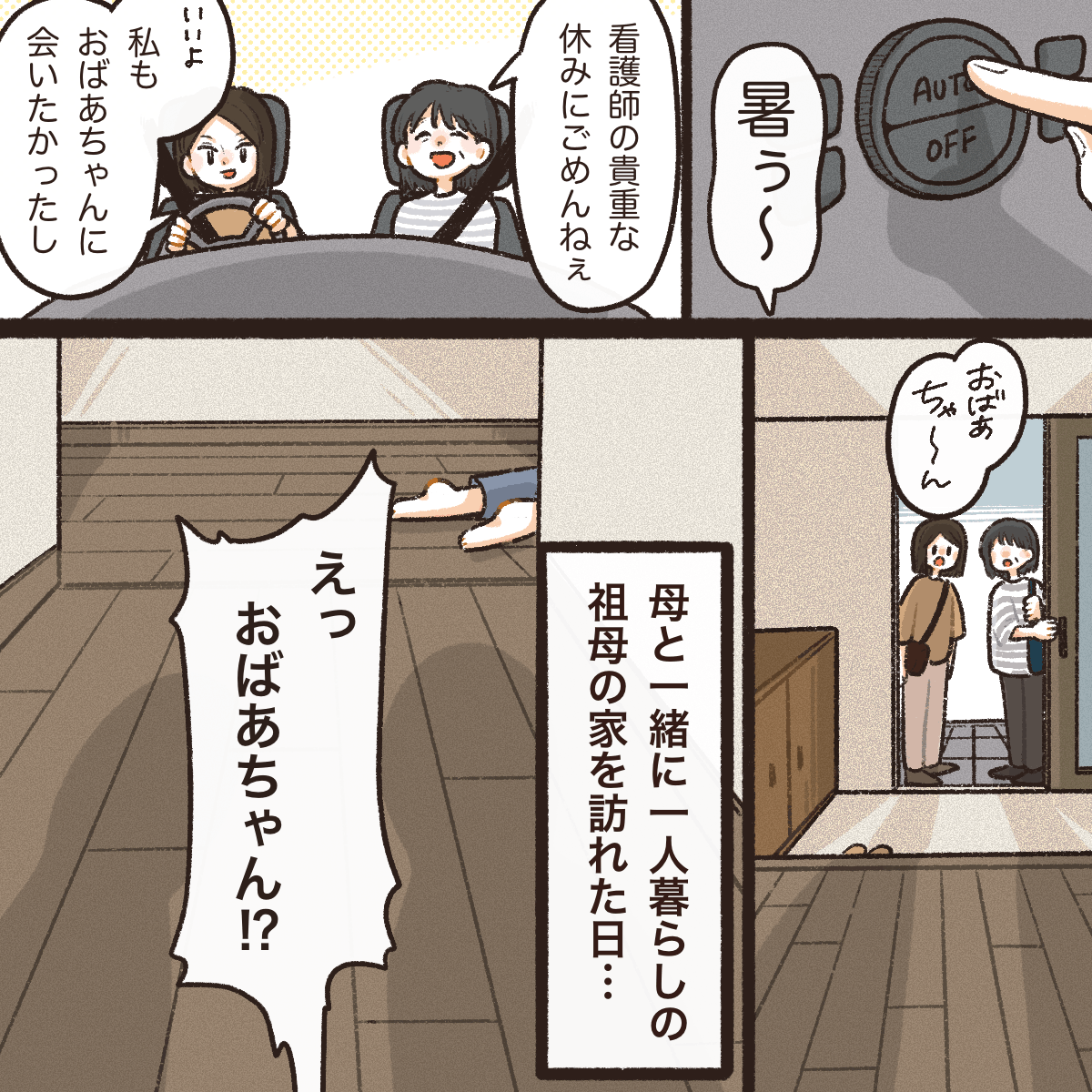 休日に母親と2人で独り暮らしをしていた祖母の家を訪問した看護師