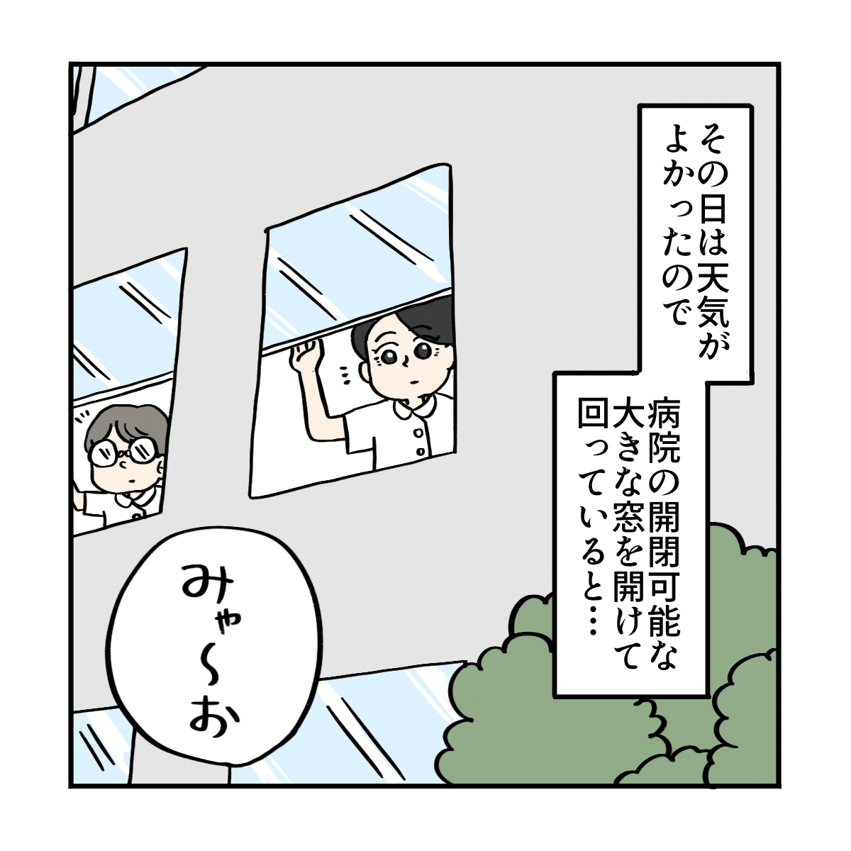 天気の良い日だったので看護師は病院の窓を開けていた